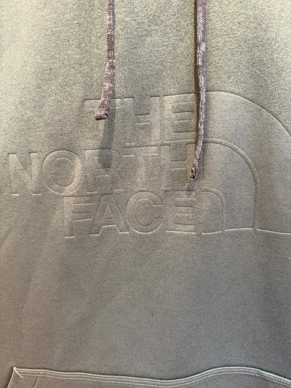 The North Face Olive Green Hoodie with Gray Hood and Shoulder Panels